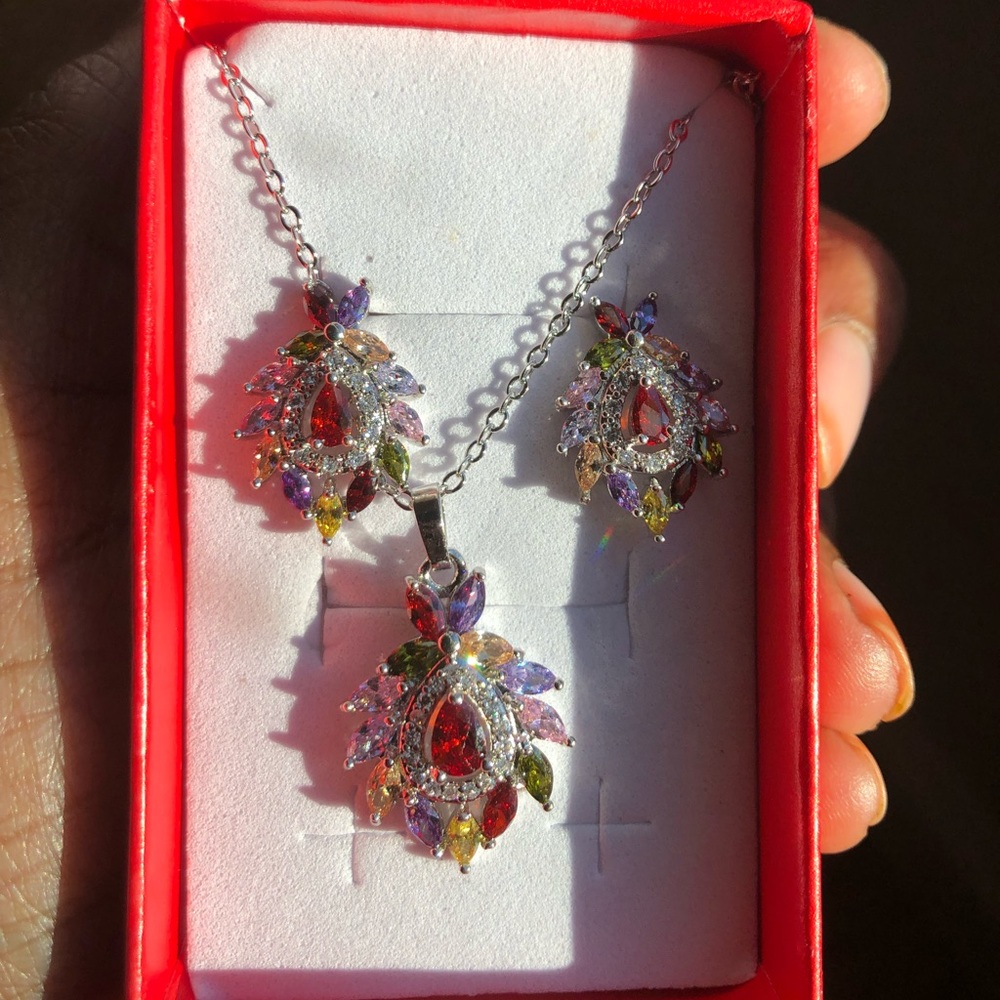 Gorgeous Multi Color Swarovski Elements Set - Sil… - image 1